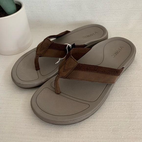 New Vionic Dennis Brown Leather Orthotic Flip Flop Sandals Men’s 8 - Picture 7 of 16